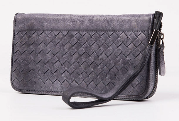 Handmade braided long wallet leather men phone zip clutch vintage wallet for men
