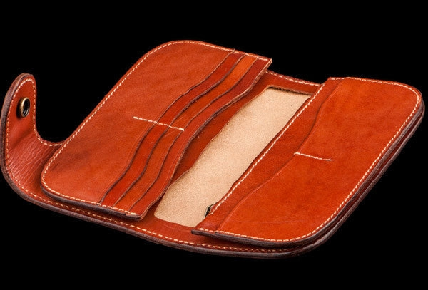 Handmade brown coffee leather indian carved biker wallet Long wallet clutch for men