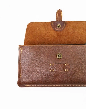 Handmade brown vintage minimalist leather phone clutch long zip wallet for men