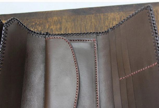 Handmade coffee leather floral grass punk carved biker wallet Long wallet clutch for men