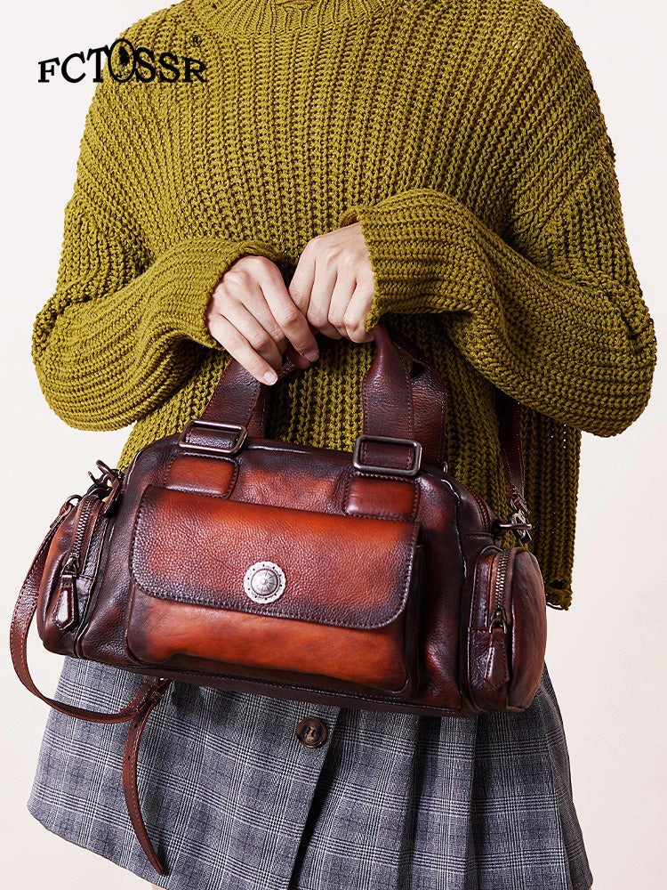 Handmade Coffee Leather Womens Vintage Handbag Best Shoulder Bag Vintage Crossbody Purses for Ladies