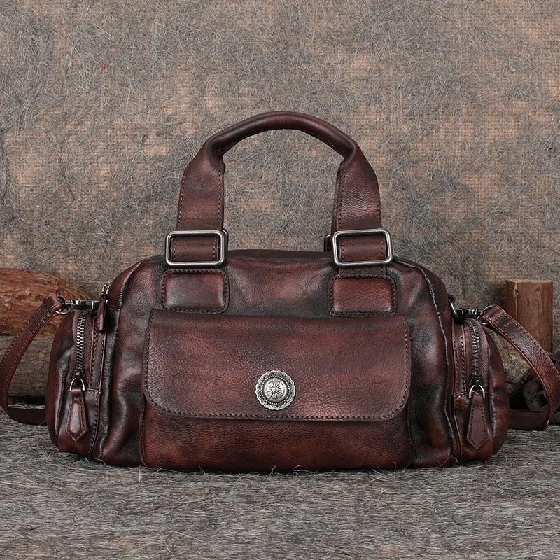 Handmade Coffee Leather Womens Vintage Handbag Best Shoulder Bag Vintage Crossbody Purses for Ladies