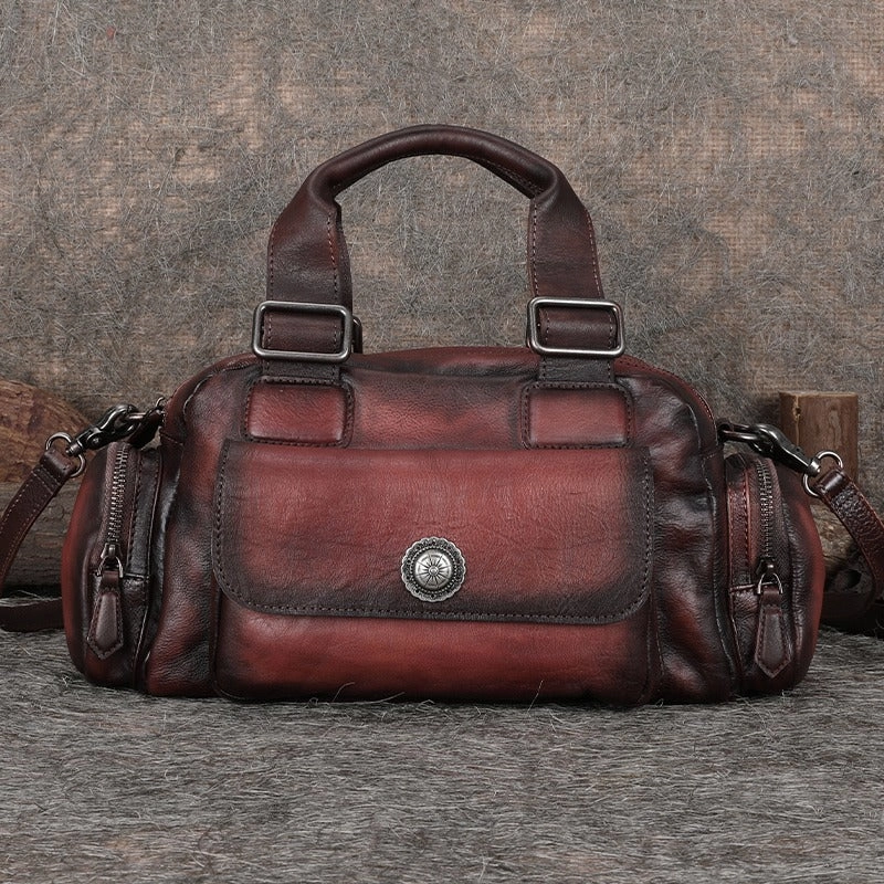 Handmade Coffee Leather Womens Vintage Handbag Best Shoulder Bag Vintage Crossbody Purses for Ladies