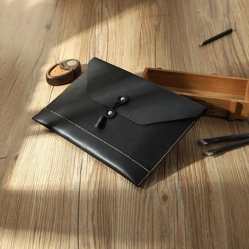 Handmade Coffee Mens Clutch A4 Envelope File Bag Personalized Coffee Leather Folder Purse for Men