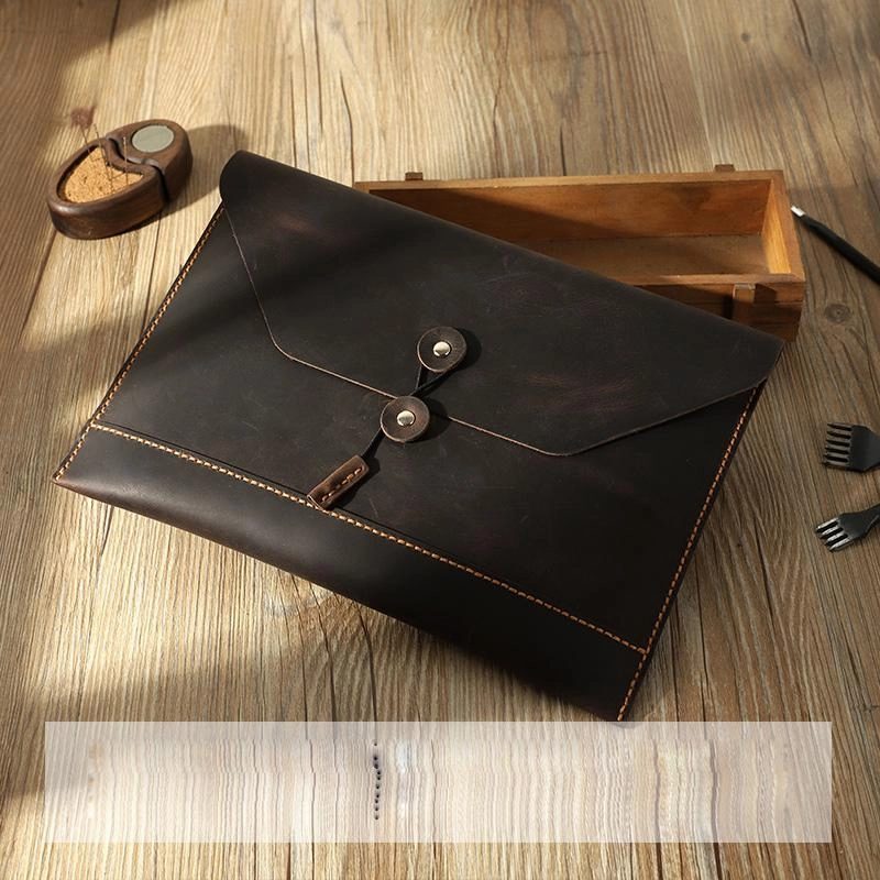 Handmade Coffee Mens Clutch A4 Envelope File Bag Personalized Coffee Leather Folder Purse for Men