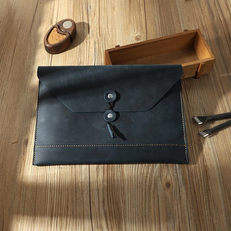Handmade Coffee Mens Clutch A4 Envelope File Bag Personalized Coffee Leather Folder Purse for Men
