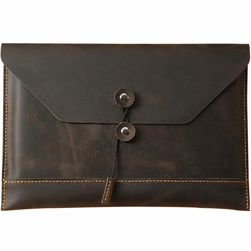 Handmade Coffee Mens Clutch A4 Envelope File Bag Personalized Coffee Leather Folder Purse for Men