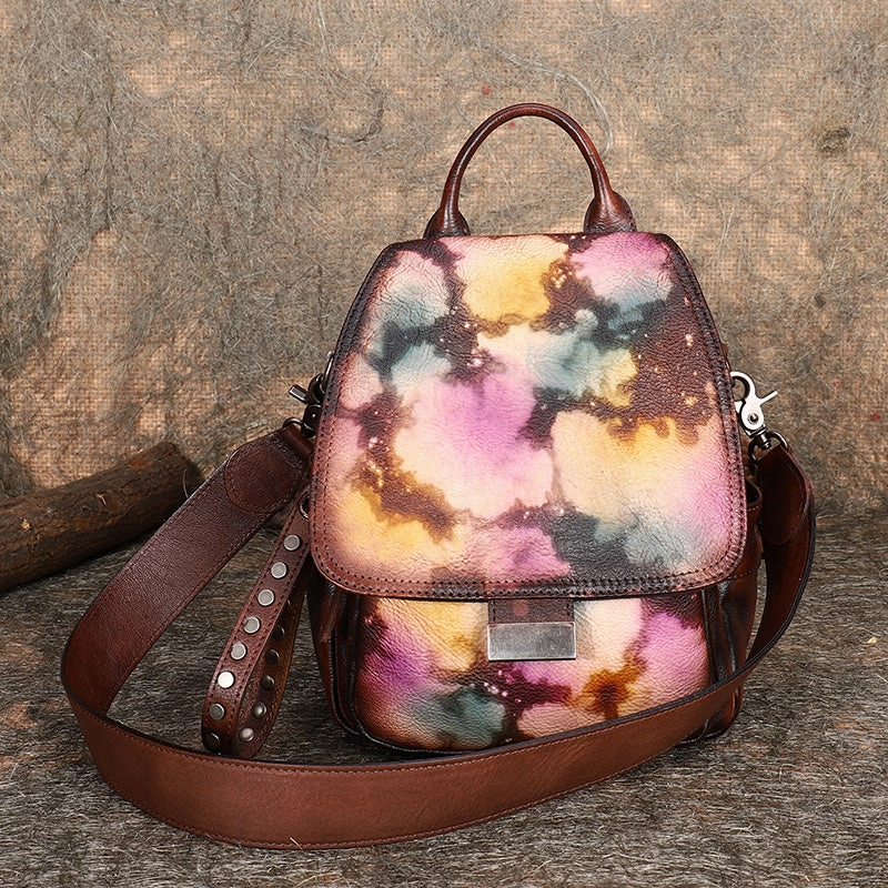 Handmade Convertible Leather Backpacks Womens Best Black Gray Leather Shoulder Purse School Rucksack