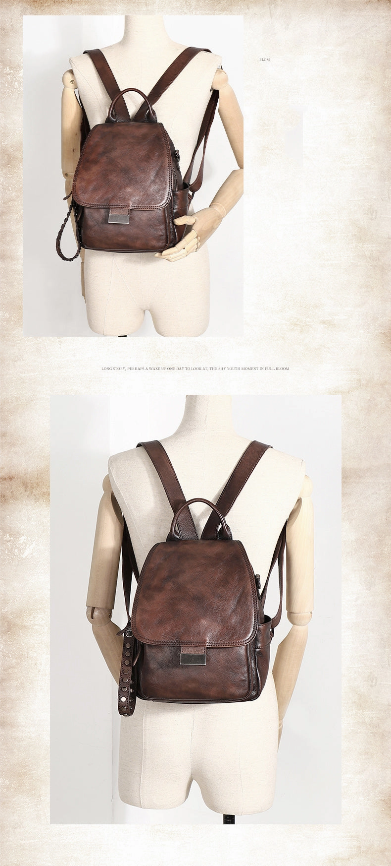 Handmade Convertible Leather Backpacks Womens Best Black Gray Leather Shoulder Purse School Rucksack