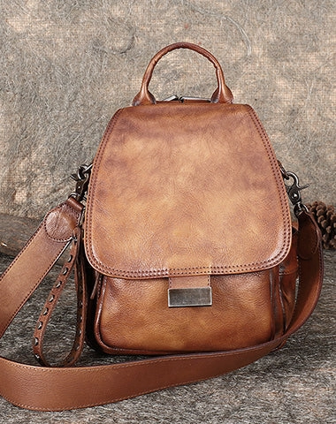 Handmade Convertible Leather Backpacks Womens Best Black Gray Leather Shoulder Purse School Rucksack