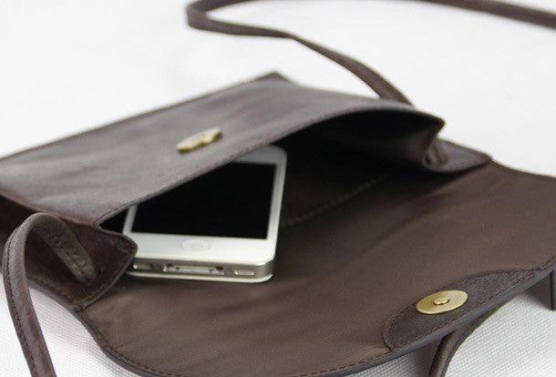 Handmade dark coffee vintage leather clutch crossbody Shoulder Bag for girl women