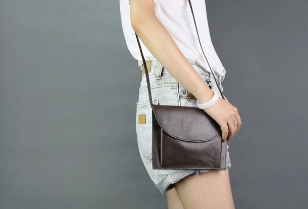Handmade dark coffee vintage leather clutch crossbody Shoulder Bag for girl women