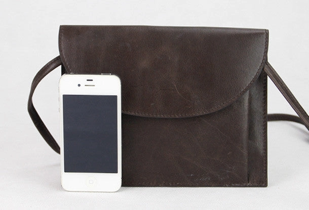 Handmade dark coffee vintage leather clutch crossbody Shoulder Bag for girl women