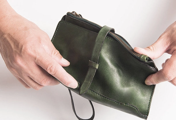 Handmade folded long wallet leather men phone zip clutch vintage wallet for men