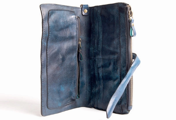 Handmade folded long wallet leather men phone zip clutch vintage wallet for men