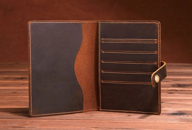 Handmade Genuine Leather Clutch Passport Wallet Bifold Long Wallet Purse Bag For Mens