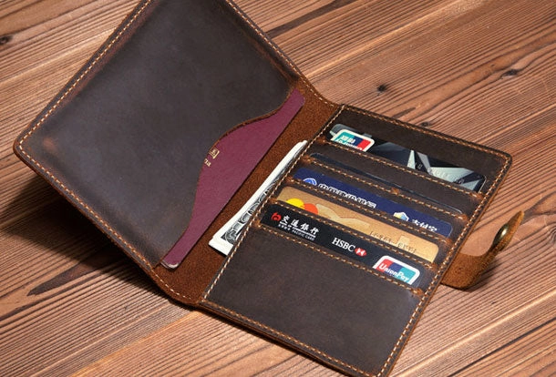 Handmade Genuine Leather Clutch Passport Wallet Bifold Long Wallet Purse Bag For Mens