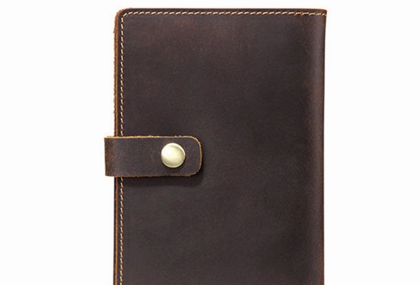 Handmade Genuine Leather Clutch Passport Wallet Bifold Long Wallet Purse Bag For Mens