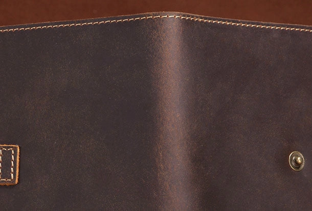 Handmade Genuine Leather Clutch Passport Wallet Bifold Long Wallet Purse Bag For Mens