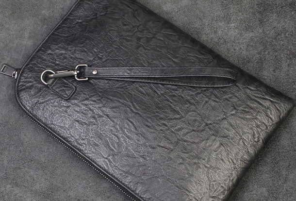 Handmade Genuine Leather Large Clutch Leather Men Phone Pad Zip Clutch Vintage Wallet For Men