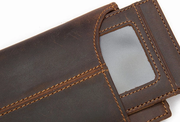 Handmade Genuine Leather Long Wallet Bifold Wallet Purse Clutch Bag For Mens