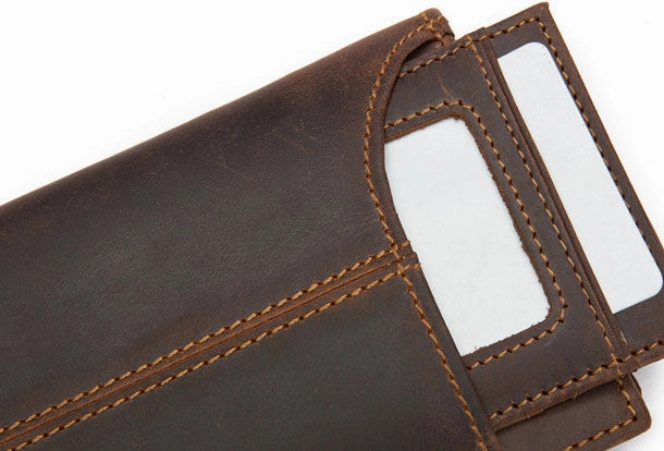 Handmade Genuine Leather Long Wallet Bifold Wallet Purse Clutch Bag For Mens