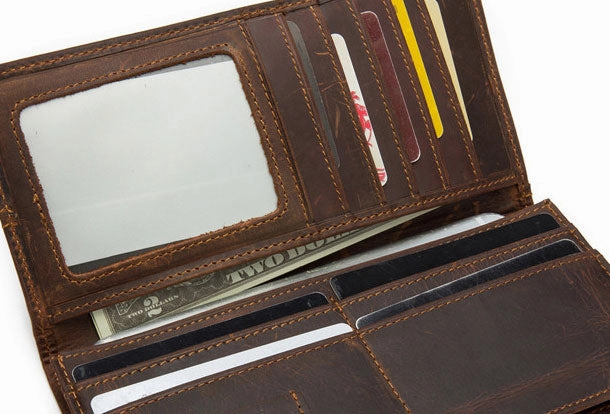 Handmade Genuine Leather Long Wallet Bifold Wallet Purse Clutch Bag For Mens