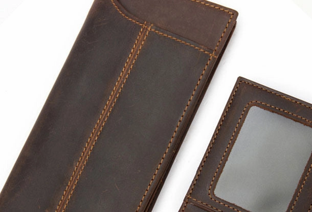 Handmade Genuine Leather Long Wallet Bifold Wallet Purse Clutch Bag For Mens