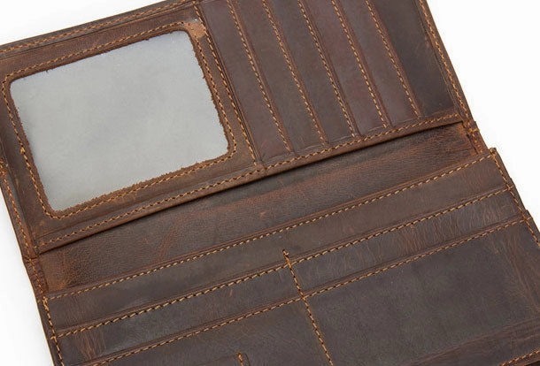 Handmade Genuine Leather Long Wallet Bifold Wallet Purse Clutch Bag For Mens
