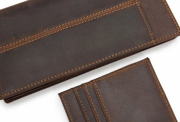 Handmade Genuine Leather Long Wallet Bifold Wallet Purse Clutch Bag For Mens