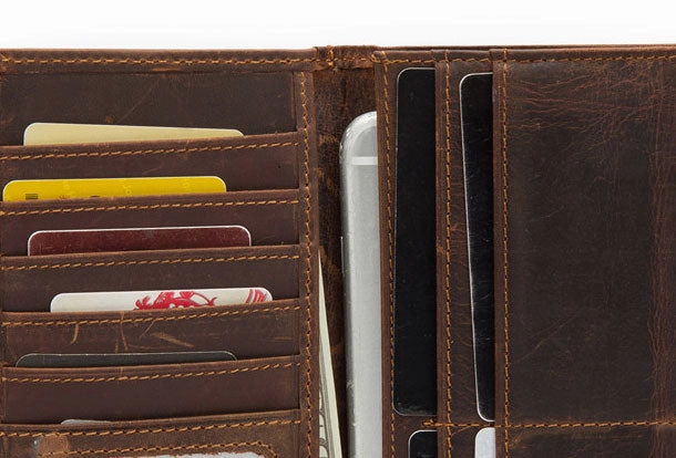 Handmade Genuine Leather Long Wallet Bifold Wallet Purse Clutch Bag For Mens