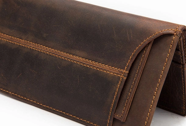 Handmade Genuine Leather Long Wallet Bifold Wallet Purse Clutch Bag For Mens