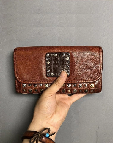 Handmade Genuine Leather Mens Clutch Cool Fashion Wallet Clutch Wristlet Wallet for Men