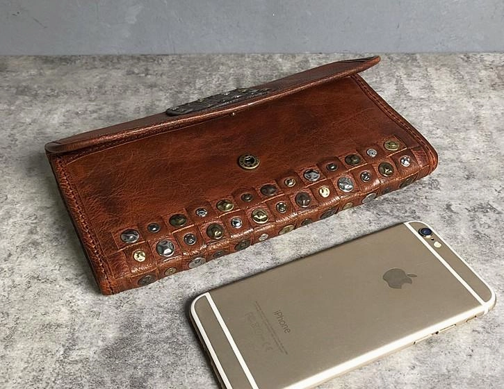 Handmade Genuine Leather Mens Clutch Cool Fashion Wallet Clutch Wristlet Wallet for Men