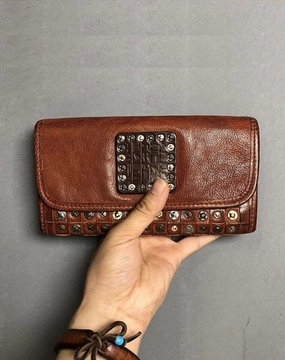 Handmade Genuine Leather Mens Clutch Cool Fashion Wallet Clutch Wristlet Wallet for Men