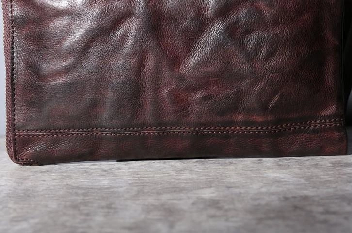 Handmade Genuine Leather Mens Clutch Cool Slim Wallet Zipper Clutch Wristlet Wallet for Men