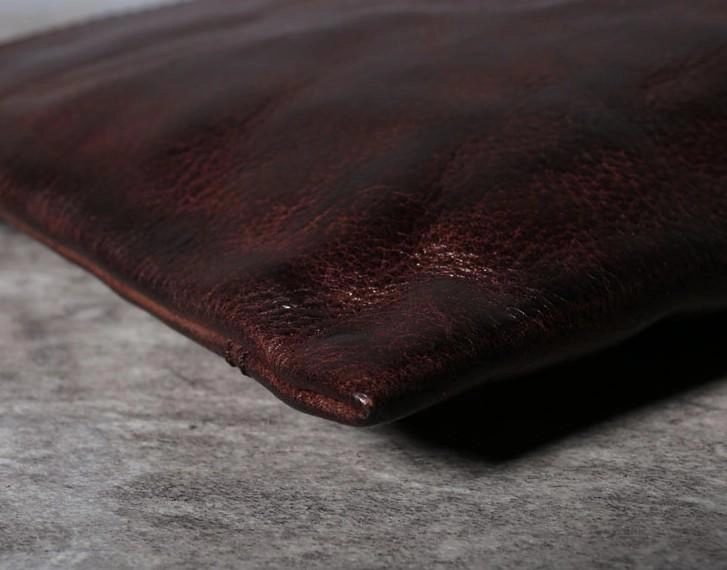 Handmade Genuine Leather Mens Clutch Cool Slim Wallet Zipper Clutch Wristlet Wallet for Men