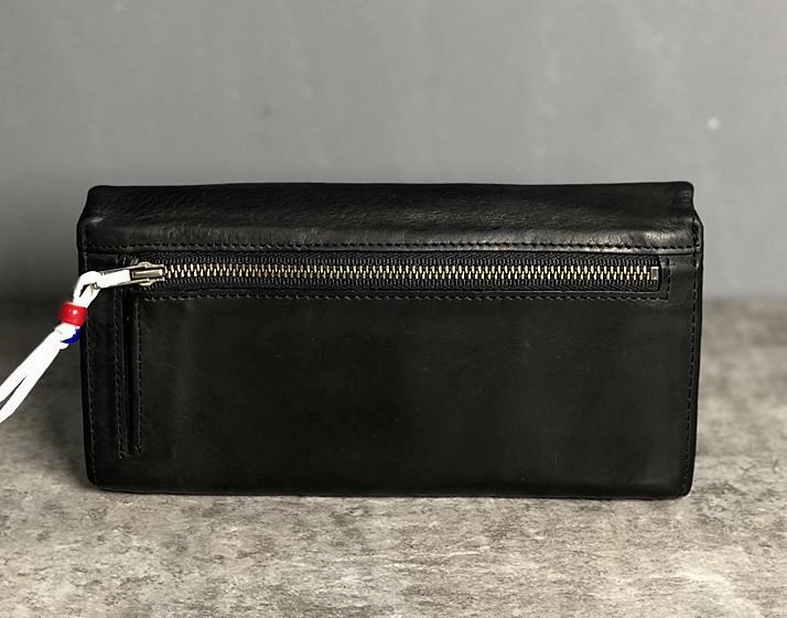 Handmade Genuine Leather Mens Clutch Cool Slim Wallet Zipper Clutch Wristlet Wallet for Men