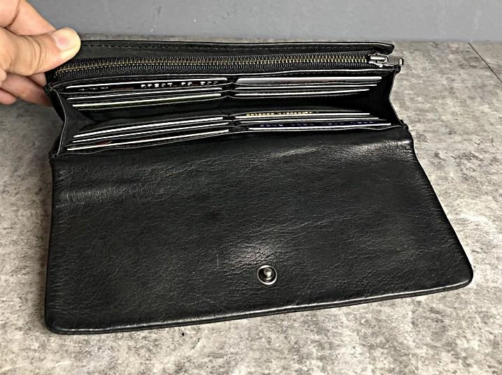 Handmade Genuine Leather Mens Clutch Cool Slim Wallet Zipper Clutch Wristlet Wallet for Men