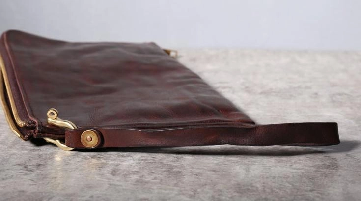 Handmade Genuine Leather Mens Clutch Cool Slim Wallet Zipper Clutch Wristlet Wallet for Men