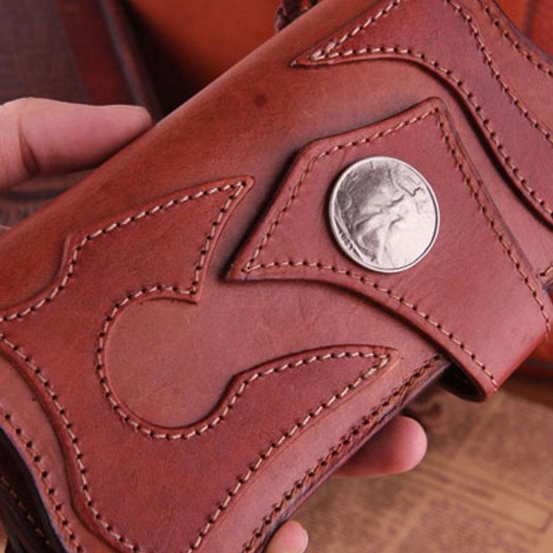 Handmade Genuine Leather Mens Cool Biker Chain Wallet Long Leather Wallet Clutch Wristlet Wallet for Men
