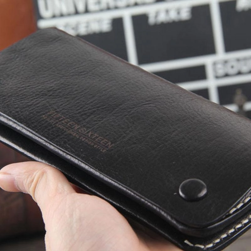 Handmade Genuine Leather Mens Cool Long Leather Wallet Bifold Clutch Wallet for Men