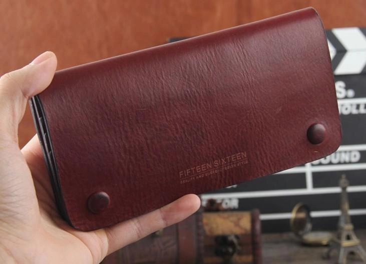 Handmade Genuine Leather Mens Cool Long Leather Wallet Bifold Clutch Wallet for Men