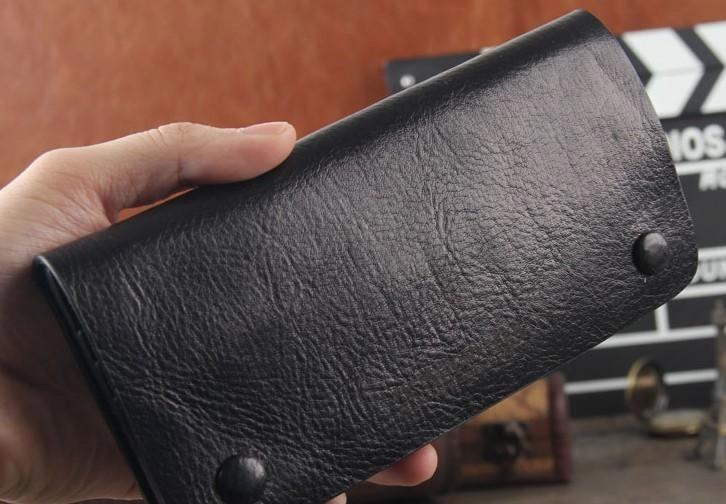 Handmade Genuine Leather Mens Cool Long Leather Wallet Bifold Clutch Wallet for Men