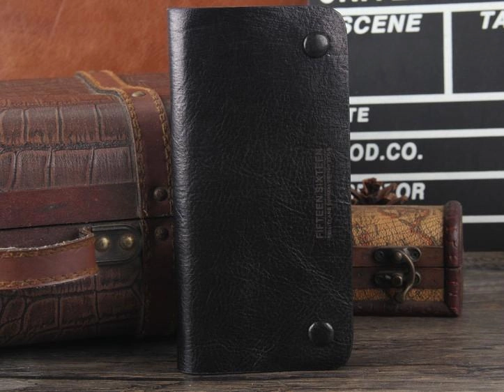 Handmade Genuine Leather Mens Cool Long Leather Wallet Bifold Clutch Wallet for Men