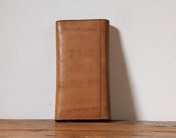 Handmade Genuine Leather Mens Cool Long Leather Wallet Phone Wallet Clutch Wallet for Men