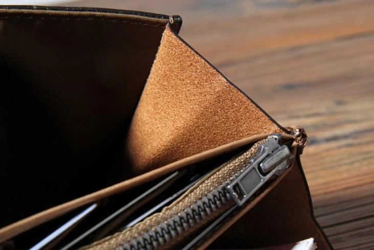 Handmade Genuine Leather Mens Cool Long Leather Wallet Phone Wallet Clutch Wallet for Men