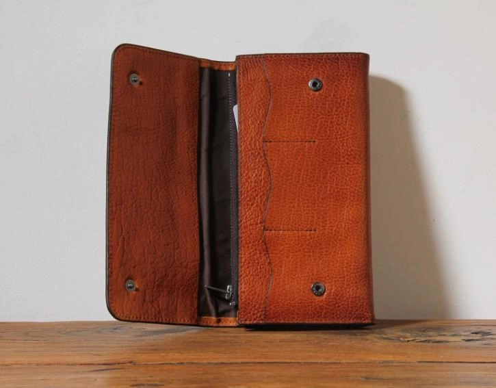 Handmade Genuine Leather Mens Cool Long Leather Wallet Phone Wallet Clutch Wallet for Men