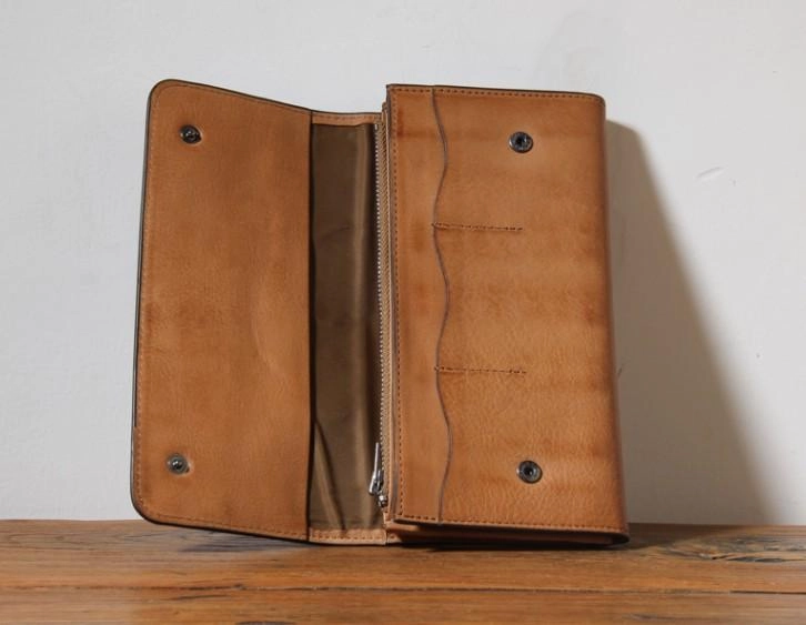 Handmade Genuine Leather Mens Cool Long Leather Wallet Phone Wallet Clutch Wallet for Men