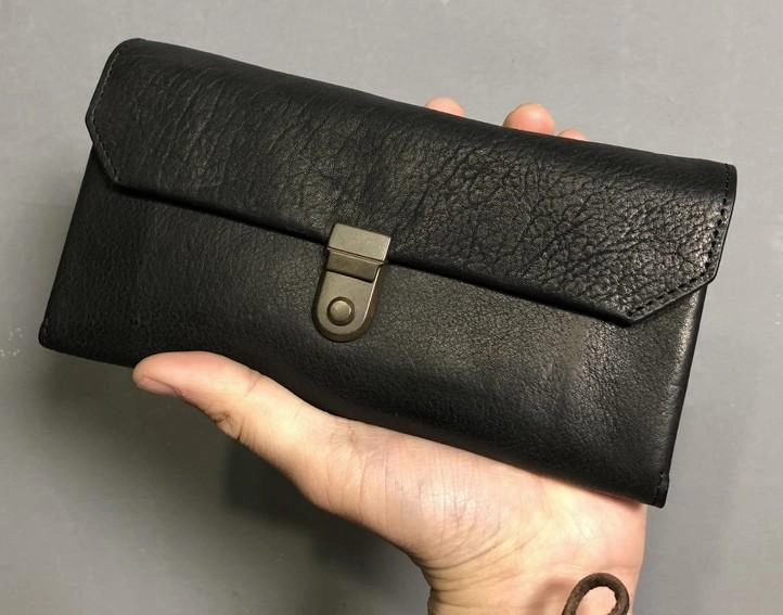 Handmade Genuine Leather Mens Cool Long Leather Wallet Phone Wallet Clutch Wallet for Men